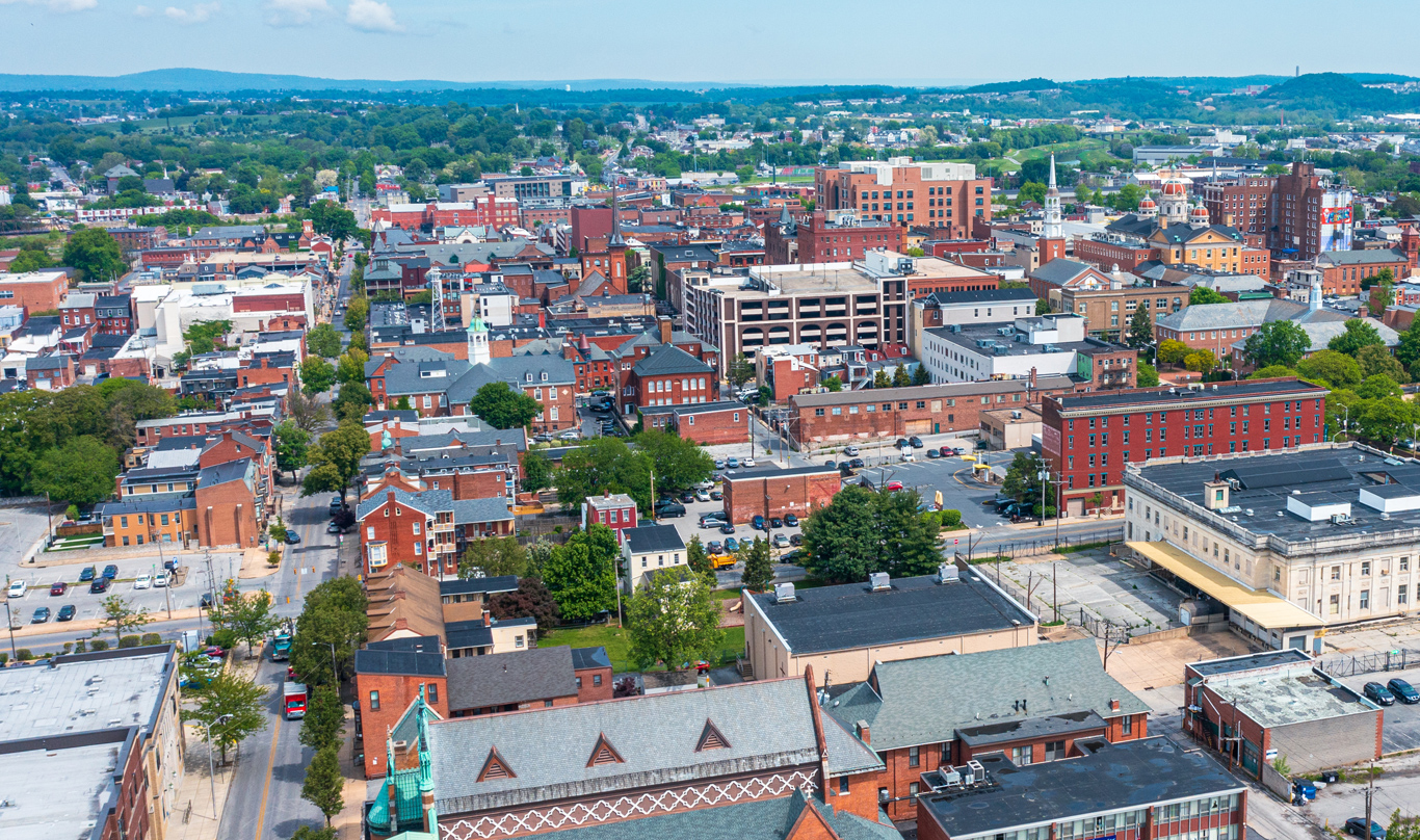 Aerial view of York, PA.