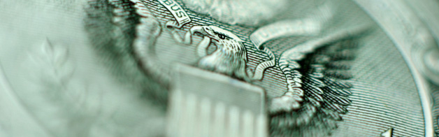 Close-up of the crest on a US banknote