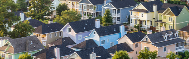 A view of a suburban neighborhood from above.