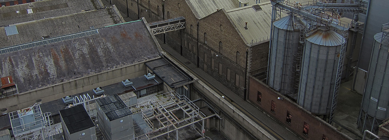 Aerial view of an old factory